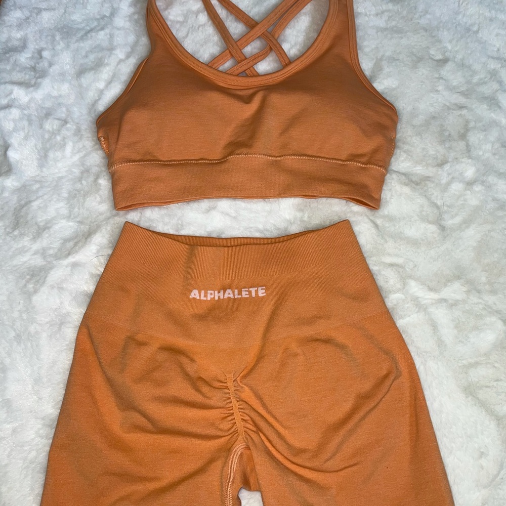 Alphalete Amplify cheeky coral shorts and sports bra